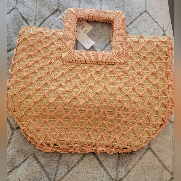 ANewDay Handbag Womens PinkWovenPaper Boho Coquette Coastal Cruisebag Beachbag - Picture 1 of 5